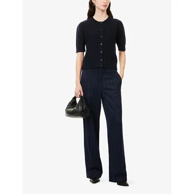 Frame Womens Navy Chain Pointelle Short-sleeves Cashmere Cardigan Xs In Black