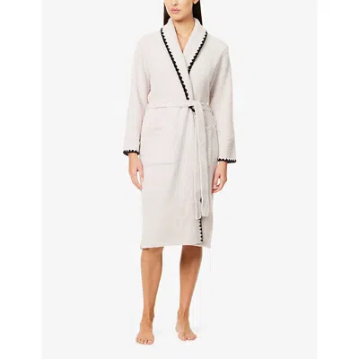 Barefoot Dreams Womens Cream With Stitching Cozychic® Blanket Stitch Robe