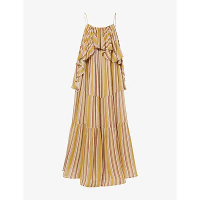 Zimmermann Womens Mustard Stripe Rebellion Bohemian Shoulder-straps Woven Midi Dress