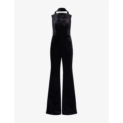Nadine Merabi Womens Black Talia Neck-sash Velvet Jumpsuit In Black