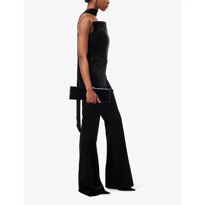 Nadine Merabi Womens Black Talia Neck-sash Velvet Jumpsuit In Black