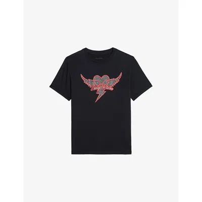 Zadig & Voltaire Womens Black Edwin Rhinestone-embellished Cotton-jersey T-shirt In Black