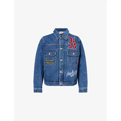 Icecream Mens Mid Wash Mascot Embroidered Denim Jacket In Blue
