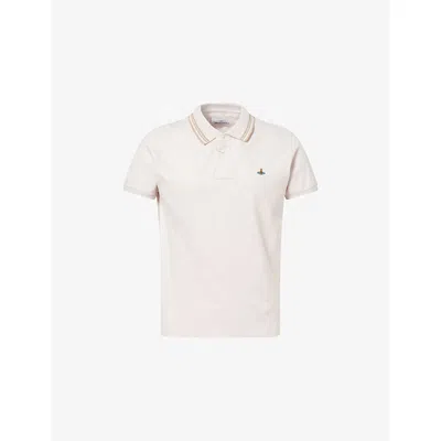 Vivienne Westwood Mens Lilac Ash Logo-embroidered Short-sleeve Cotton Polo Shirt In White