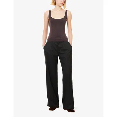 Peachy Den Womens Chocolate Kylie Scoop-neck Stretch-jersey Top In Brown