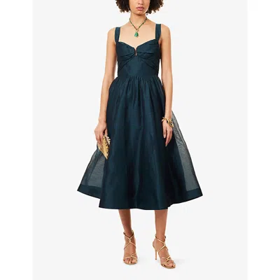 Zimmermann Womens Teal Rebellion Drape Linen And Silk Midi Dress Xs In Blue