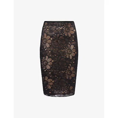 Camilla And Marc Womens Black Eleri Lace Stretch-woven Midi Skirt In Black