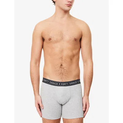 Savage X Fenty X Fenty Mens Red/green/grey Heather Classics Pack Of Three Stretch-cotton Boxer Briefs In Multi