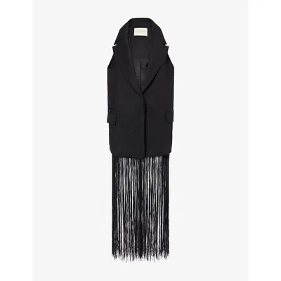 Camilla And Marc Womens Black Issa Fringed Stretch-wool Vest In Black