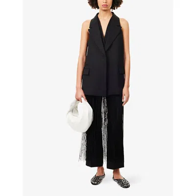 Camilla And Marc Womens Black Issa Fringed Stretch-wool Vest In Black