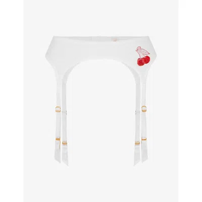 Agent Provocateur Womens White/red Perri Cherry-embroidered Sheer-tulle Suspenders In Multi