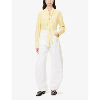Frame Womens Butter Modern Tie Silk Blouse In Yellow