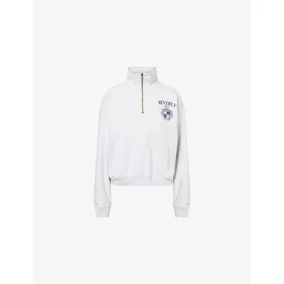 Sporty And Rich Womens Heather Gray Beverly Hills Crest-logo Quarter-zip Cotton-jersey Sweatshirt In Gray