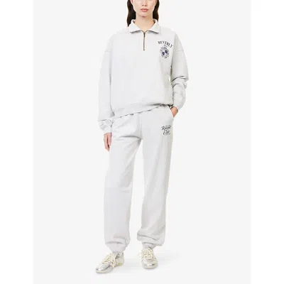 Sporty And Rich Womens Heather Gray Beverly Hills Crest-logo Quarter-zip Cotton-jersey Sweatshirt In Gray