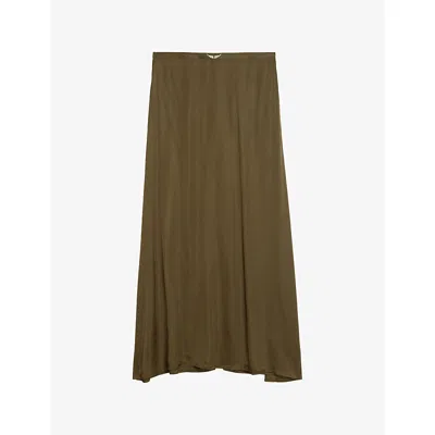 Zadig & Voltaire Womens Treillis Jimeno Brand-plaque Satin Maxi Skirt