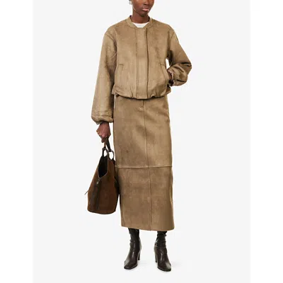 4th & Reckless Womens Green Lorna Cropped Faux-suede Bomber Jacket In Green