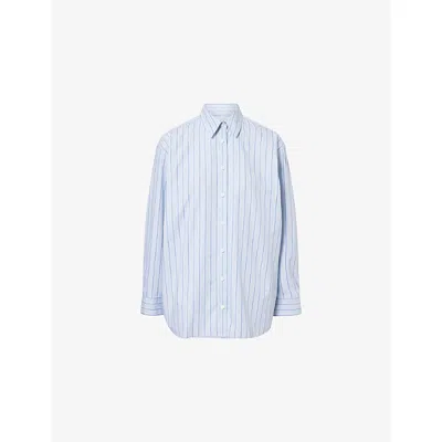 Totême Womens Ice Azure Striped Long-sleeves Cotton-poplin Shirt