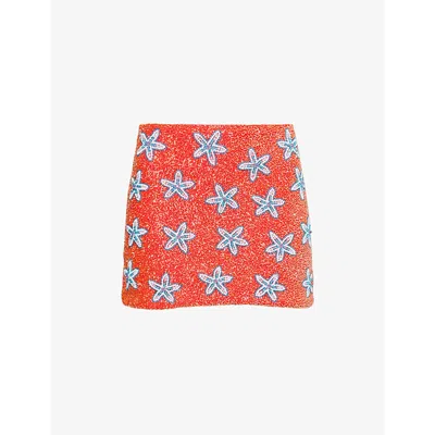 Oceanus Womens Red Multi Mia's Marina Beaded Mini Skirt In Multi