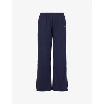 Sporty And Rich Womens Dark Navy White Serif-logo Retro Straight-leg Jersey Jogging Bottoms