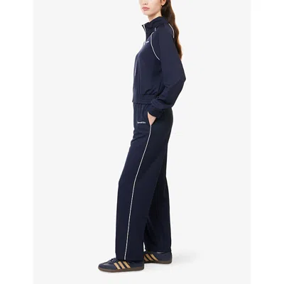 Sporty And Rich Womens Dark Navy White Serif-logo Retro Straight-leg Jersey Jogging Bottoms