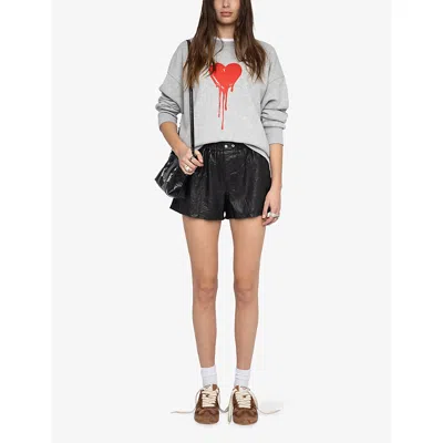 Zadig & Voltaire Womens Gris Chine Clai Oscar Heart-print Long-sleeve Cotton-jersey Sweatshirt In Gray