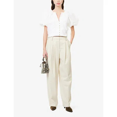 Frame Womens White Balloon-sleeve Cropped Cotton-poplin Blouse In White
