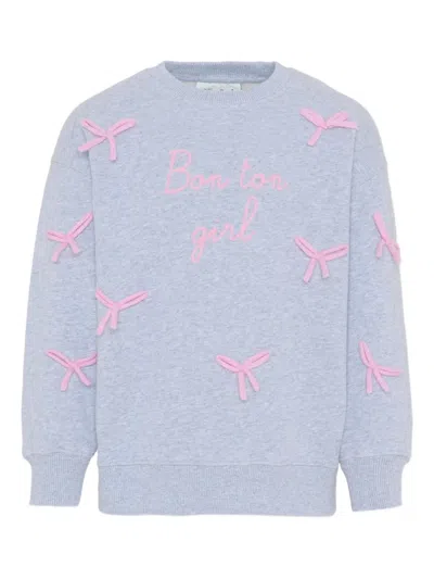 Mc2 Saint Barth Ribbon-appliqué Crew-neck Sweatshirt In Gray