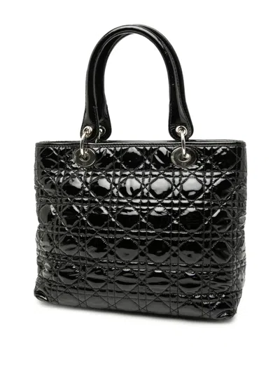 Pre-owned Dior 2010 Medium Patent Cannage Lady  Soft Shopping Tote Satchel In Black