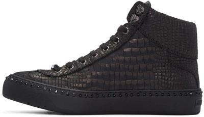 Shop Jimmy Choo Gunmetal Croc-embossed Argyle High-top Sneakers