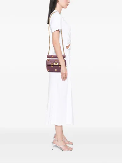 Pre-owned Valentino Garavani 2018-2025 Medium Nappa Roman Stud Satchel In Purple