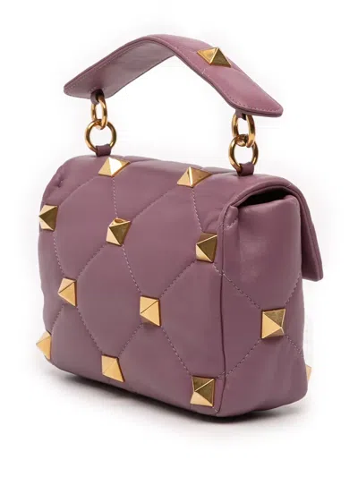Pre-owned Valentino Garavani 2018-2025 Medium Nappa Roman Stud Satchel In Purple