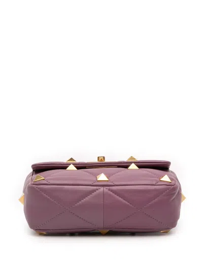 Pre-owned Valentino Garavani 2018-2025 Medium Nappa Roman Stud Satchel In Purple
