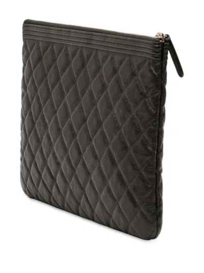 Pre-owned Chanel 2018 Medium Quilted Caviar Boy O Case Clutch Bag In Black