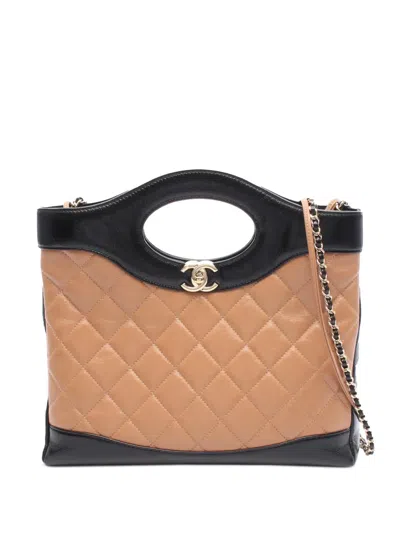 Pre-owned Chanel 2021-2025 Cc Quilted Lambskin 31 Shopping Tote Satchel In Neutral