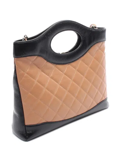 Pre-owned Chanel 2021-2025 Cc Quilted Lambskin 31 Shopping Tote Satchel In Neutral