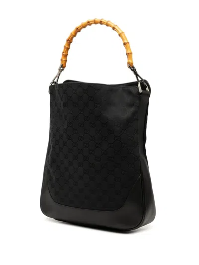 Pre-owned Gucci 2000-2015 Gg Canvas Bamboo Web Satchel In Black