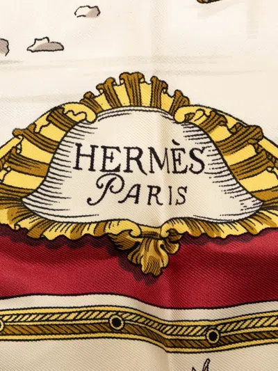 Pre-owned Hermes 20th Century Les Plaisirs Du Froid Silk Scarf 90 Scarves In White