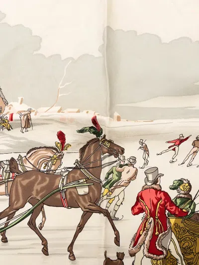 Pre-owned Hermes 20th Century Les Plaisirs Du Froid Silk Scarf 90 Scarves In White