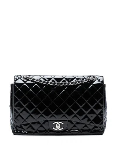 Pre-owned Chanel 2013-2014 Maxi Classic Patent Double Flap Shoulder Bag In Black