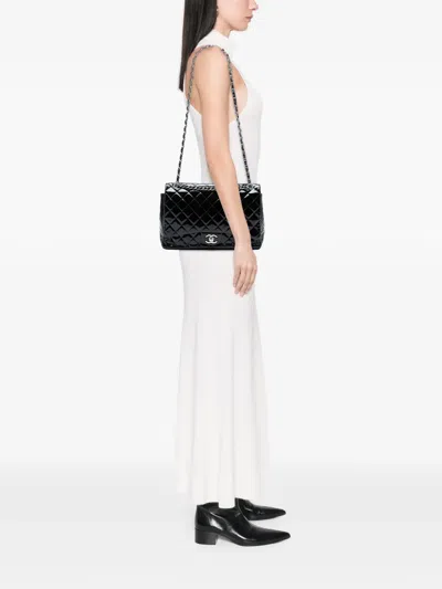 Pre-owned Chanel 2013-2014 Maxi Classic Patent Double Flap Shoulder Bag In Black