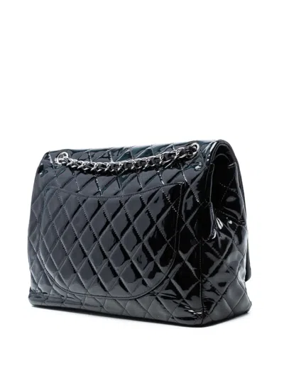 Pre-owned Chanel 2013-2014 Maxi Classic Patent Double Flap Shoulder Bag In Black