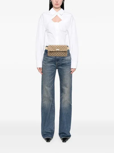 Pre-owned Gucci 2000-2015 Gg Canvas Flap Belt Bag In Brown