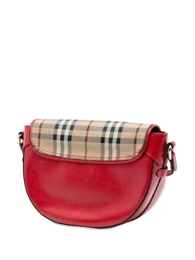 Pre-owned Burberry 2000-2017 Patent Leather And Haymarket Check Coated Canvas Maydown Crossbody Bag In Red