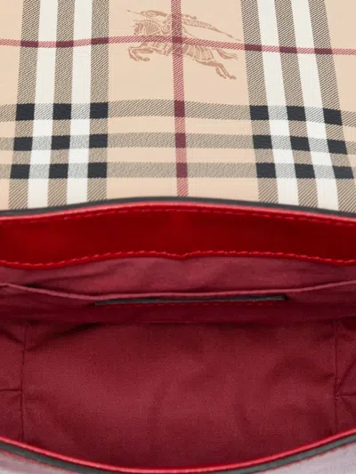 Pre-owned Burberry 2000-2017 Patent Leather And Haymarket Check Coated Canvas Maydown Crossbody Bag In Red