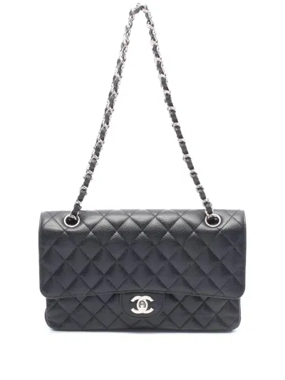 Pre-owned Chanel 2004 Medium Classic Caviar Double Flap Shoulder Bag In Black
