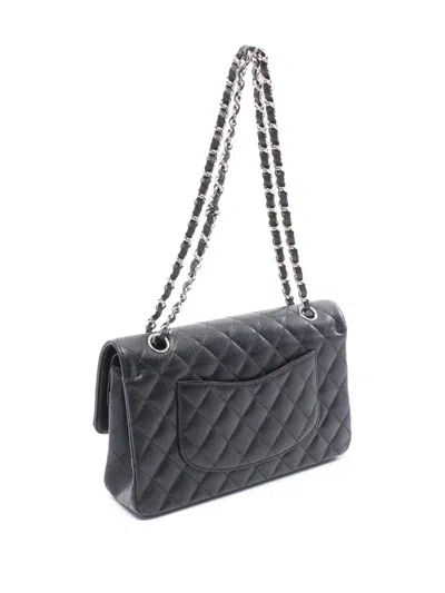 Pre-owned Chanel 2004 Medium Classic Caviar Double Flap Shoulder Bag In Black