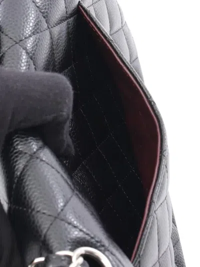 Pre-owned Chanel 2004 Medium Classic Caviar Double Flap Shoulder Bag In Black