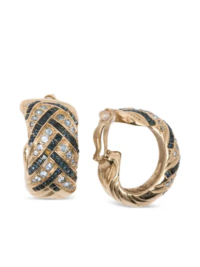 Pre-owned Saint Laurent 1980-2000s Rhinestone Hoop Earrings In Gold