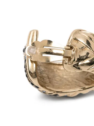 Pre-owned Saint Laurent 1980-2000s Rhinestone Hoop Earrings In Gold