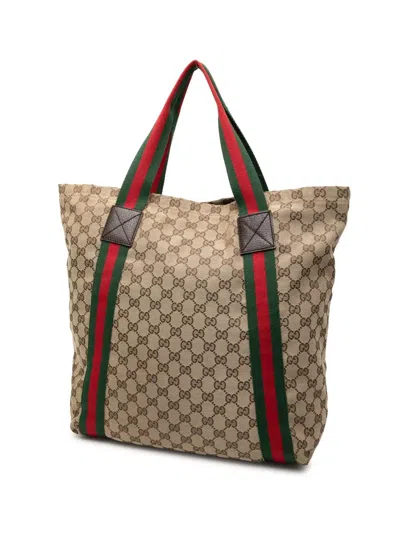 Pre-owned Gucci 2000-2015 Gg Canvas Web Tote Bag In Brown